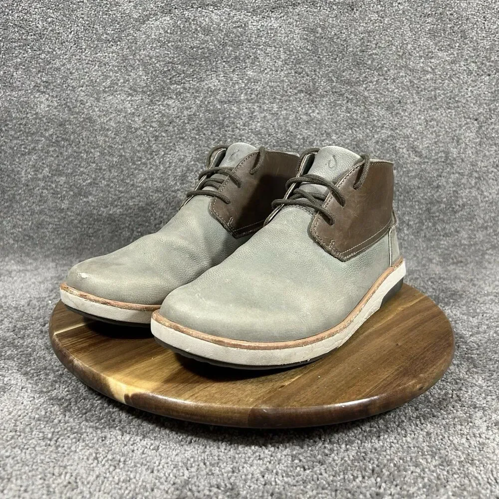 OluKai Kalia Puki Men's Sz 10.5 Gray Brown Leather Chukka Boots No Insoles Used